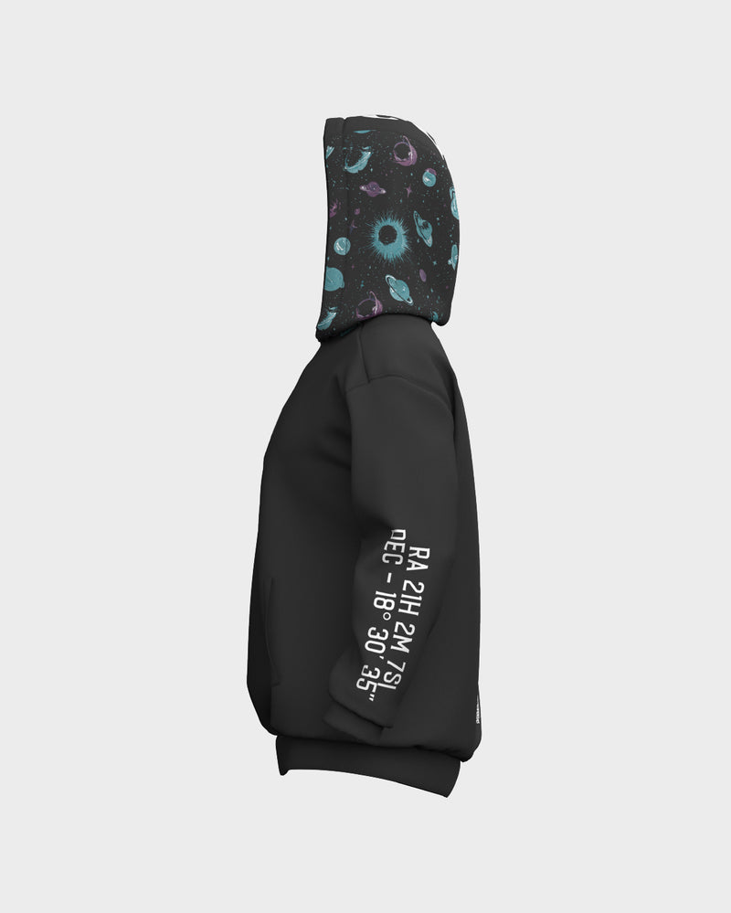 Orbit Oversized Graphic Hoodie - Obsidian & Ghost White